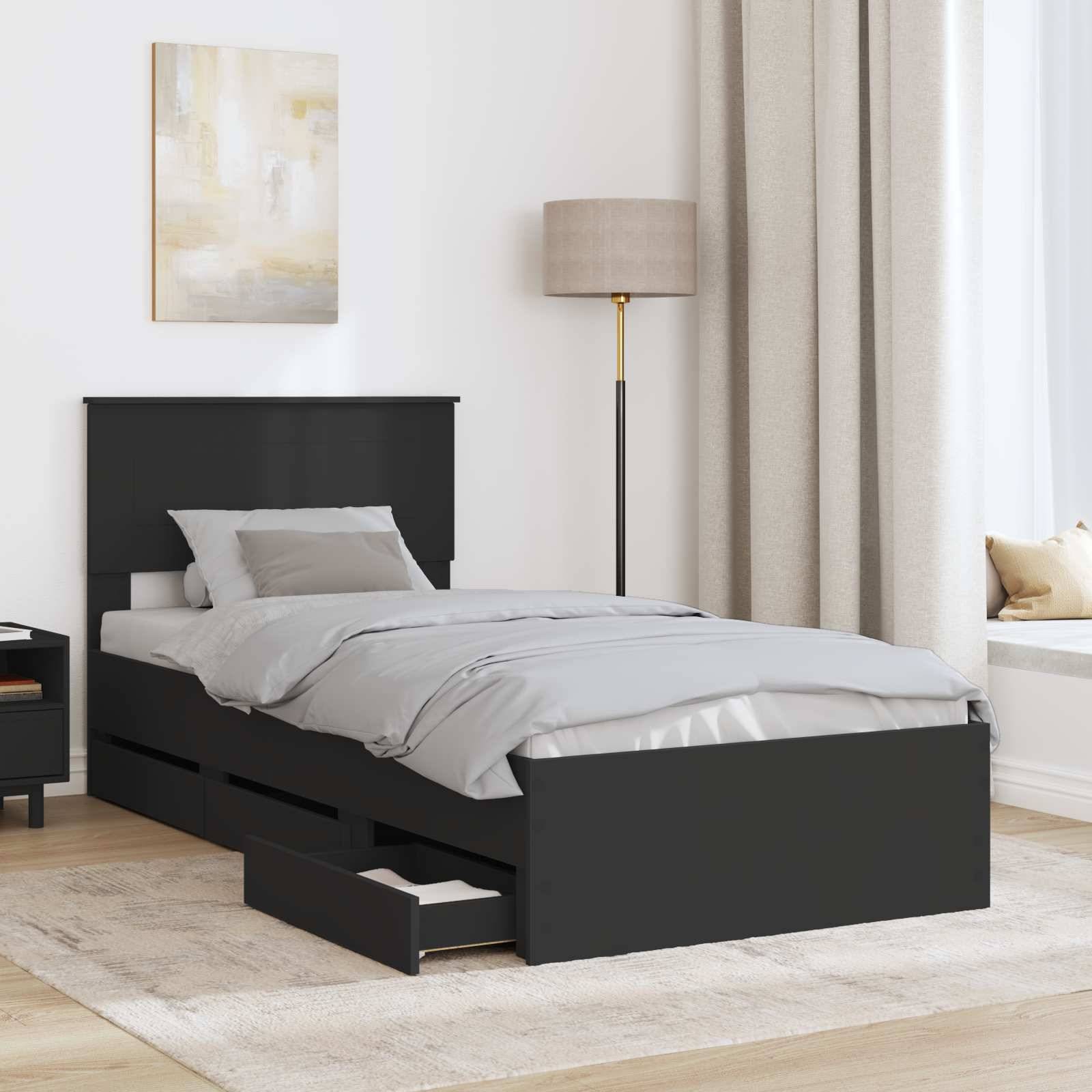 vidaXL Bettrahmen mit Schubladen Schwarz 90 x 190 cm Ingenieurs Holz