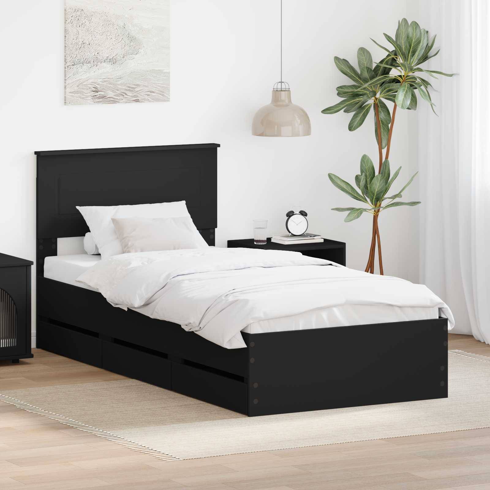 vidaXL Bettrahmen mit Schubladen Schwarz 90 x 190 cm Ingenieurs Holz