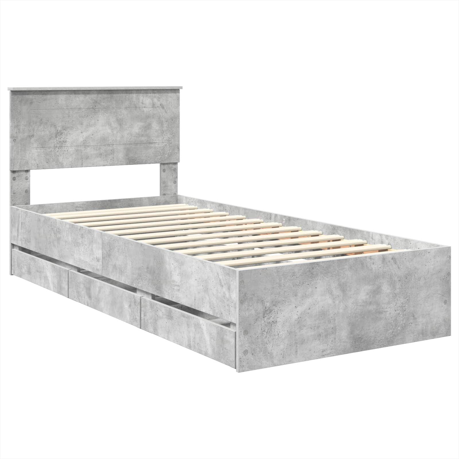 vidaXL Bettrahmen mit Kopfteil Beton Grau 75 x 190 cm Ingenieurs Holz