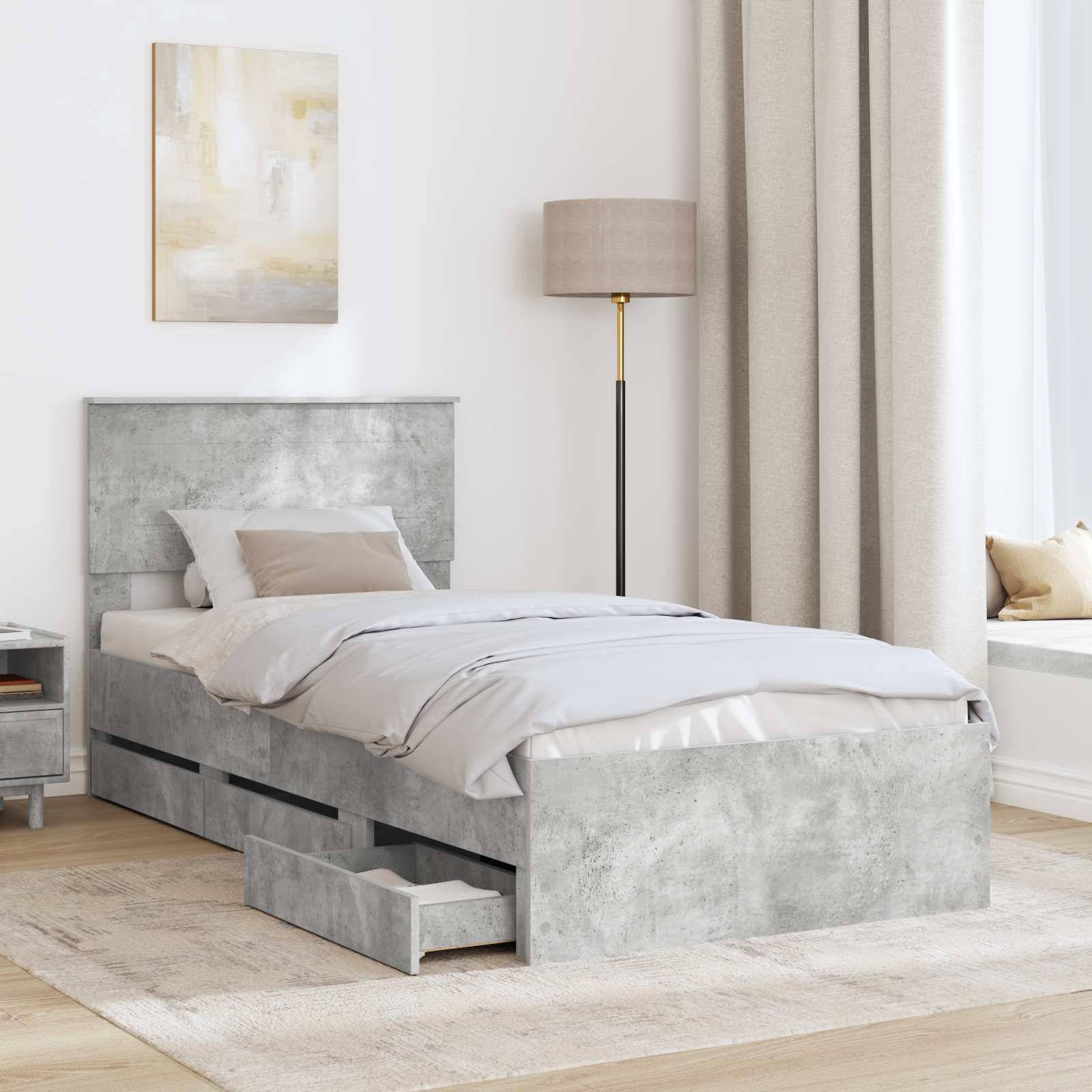 vidaXL Bettrahmen mit Kopfteil Beton Grau 90 x 190 cm Ingenieurs Holz