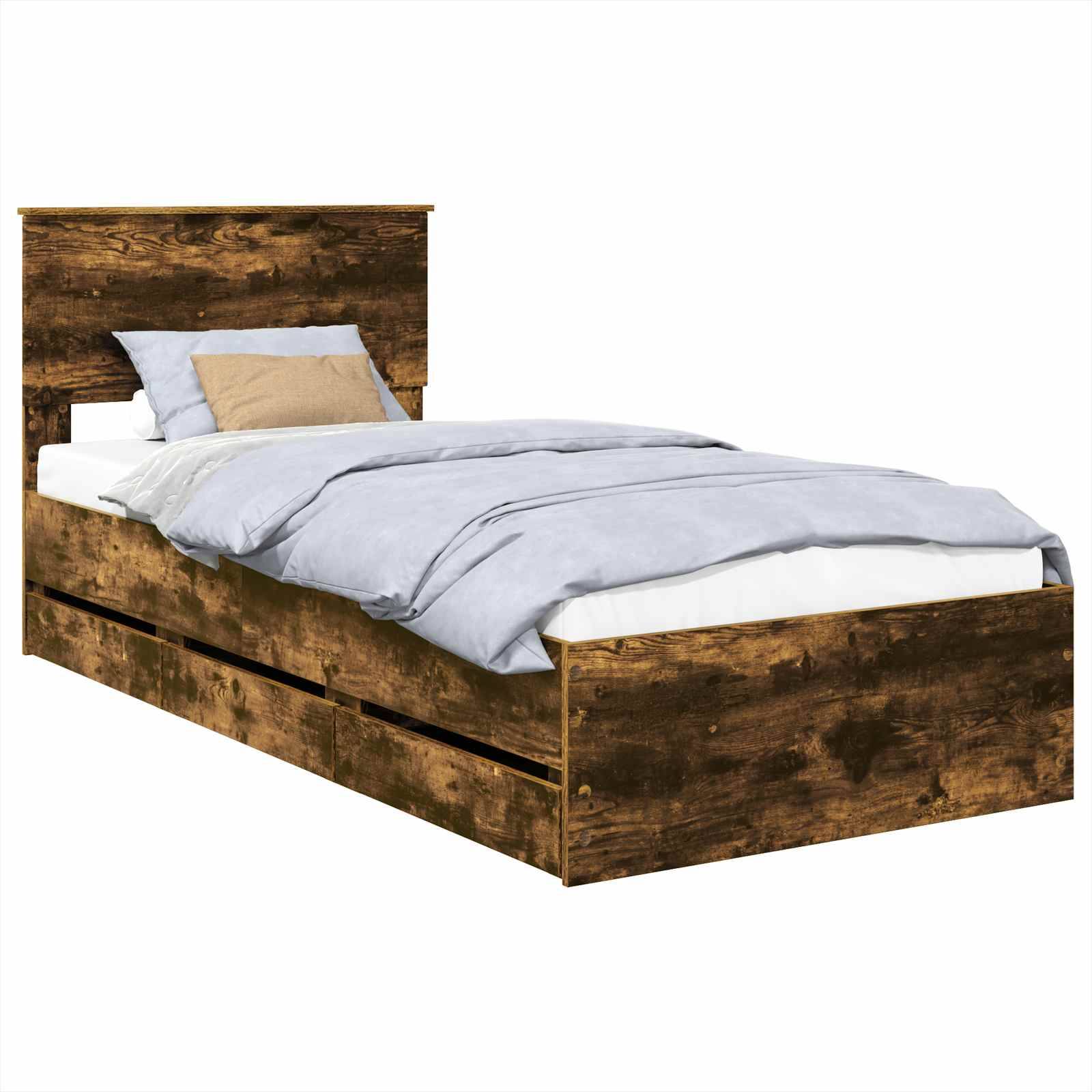 vidaXL Bettrahmen Geräucherte Eiche 90 x 200 cm Ingenieurs Holz