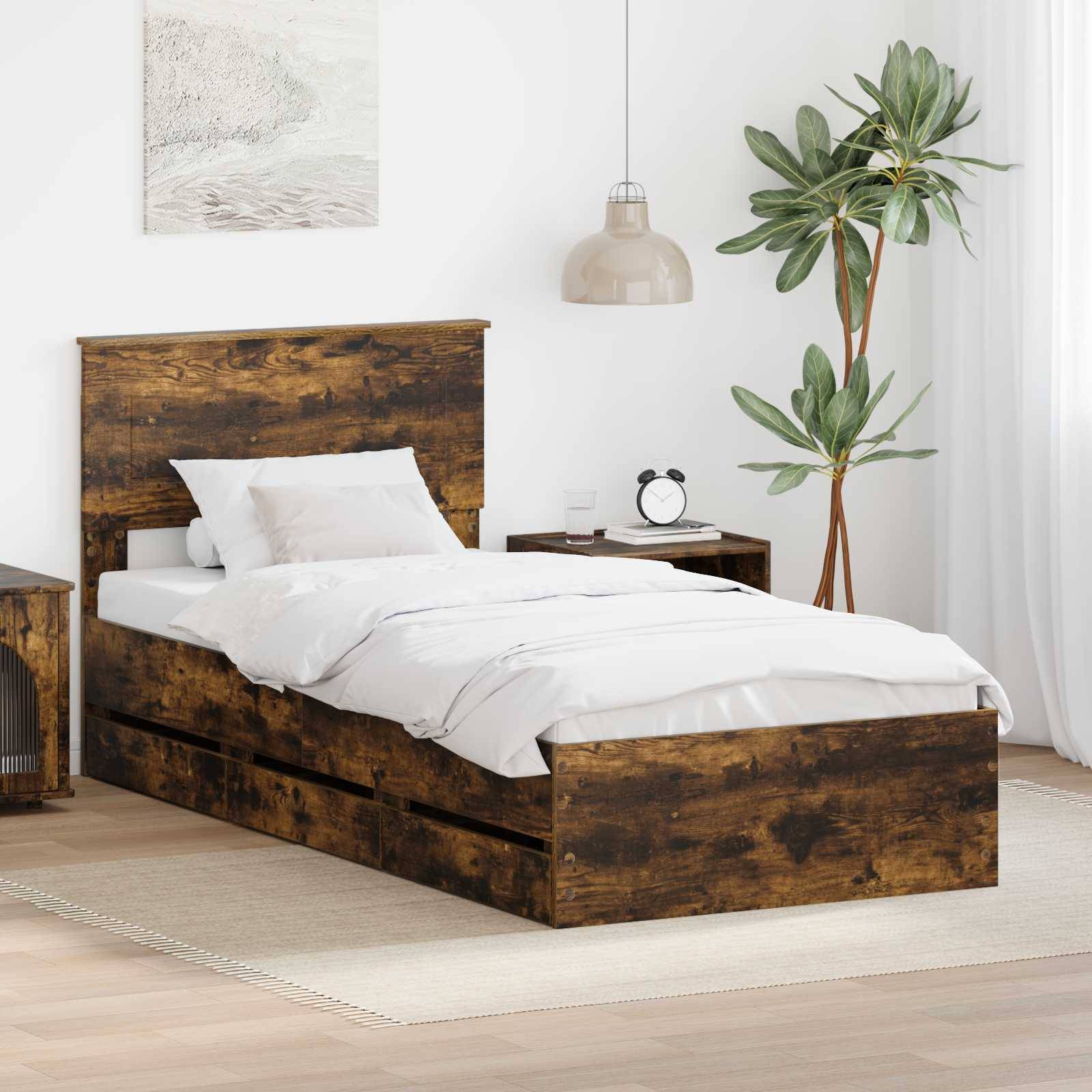 vidaXL Bettrahmen Geräucherte Eiche 90 x 200 cm Ingenieurs Holz