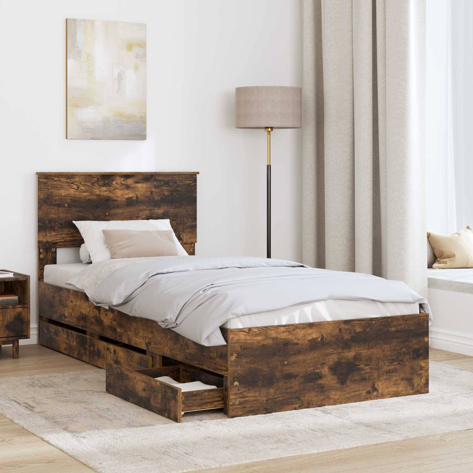 vidaXL Bettrahmen Geräucherte Eiche 90 x 200 cm Ingenieurs Holz