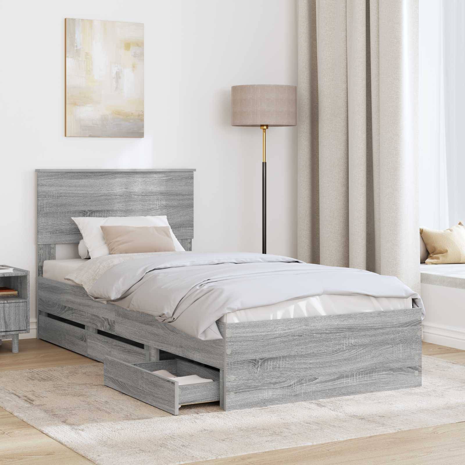 vidaXL Bettrahmen Graues Sonoma 75 x 190 cm Ingenieurs Holz