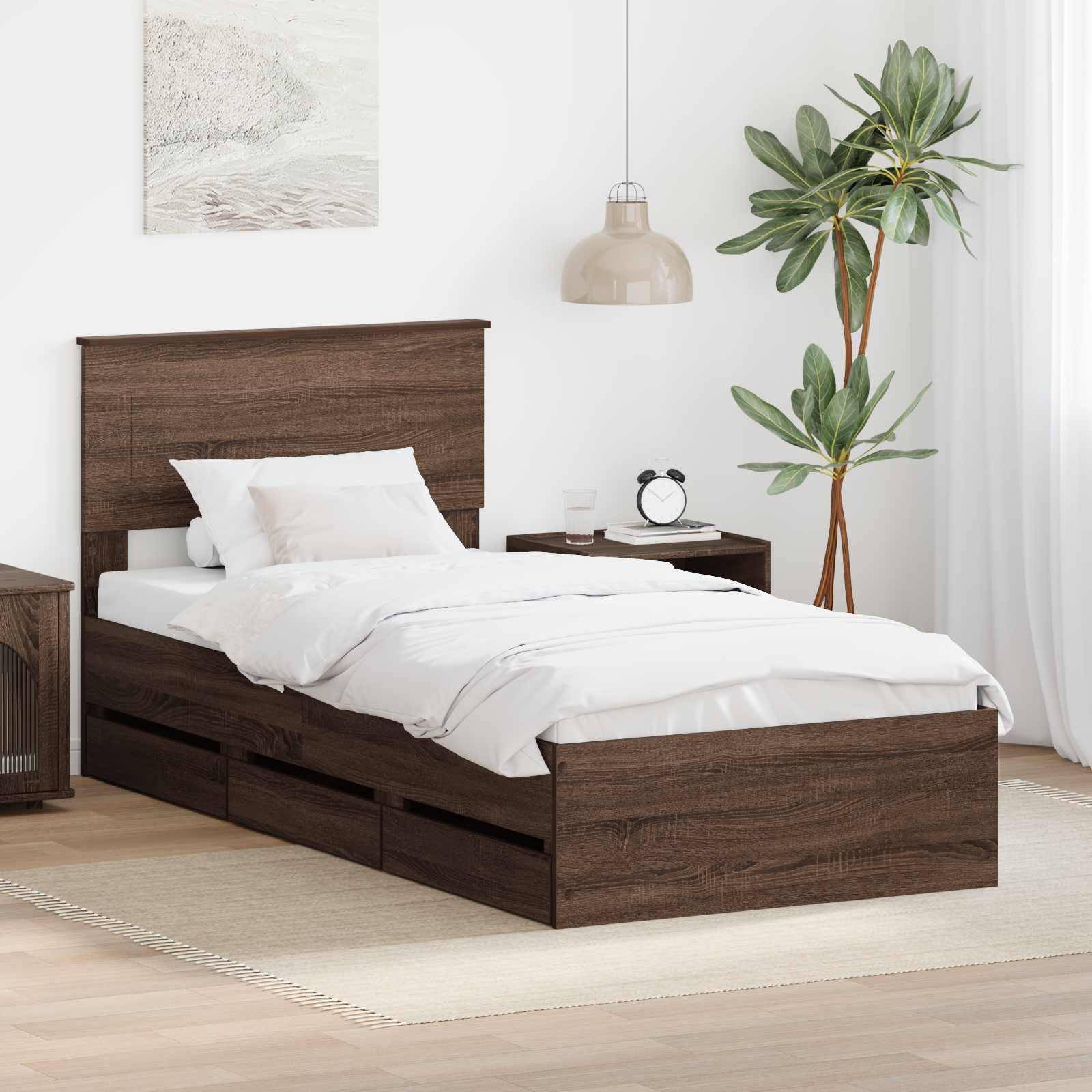 vidaXL Bettrahmen Braun Eichen-Optik 75 x 190 cm Ingenieurs Holz