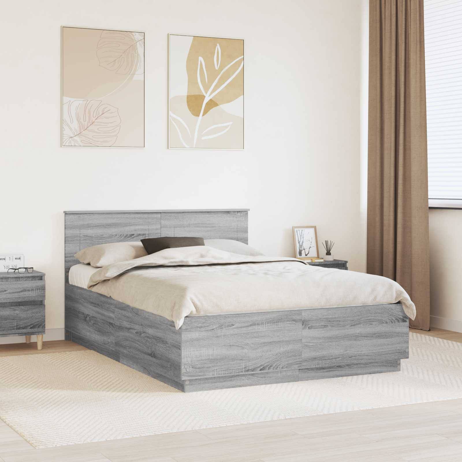 vidaXL Bettrahmen Graues Sonoma 150 x 200 cm Holzwerkstoff