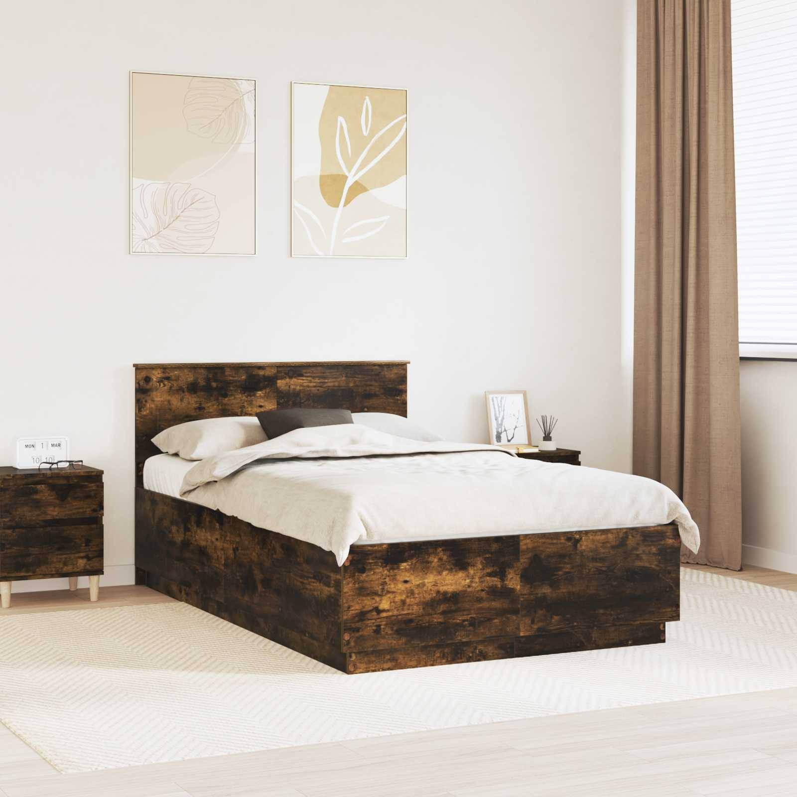 vidaXL Bettrahmen Geräucherte Eiche 135 x 190 cm Holzwerkstoff