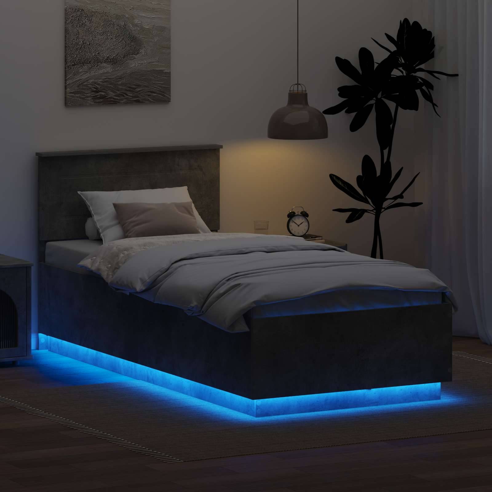vidaXL Bettrahmen mit Kopfteil Beton Grau 100 x 200 cm Holzwerkstoff