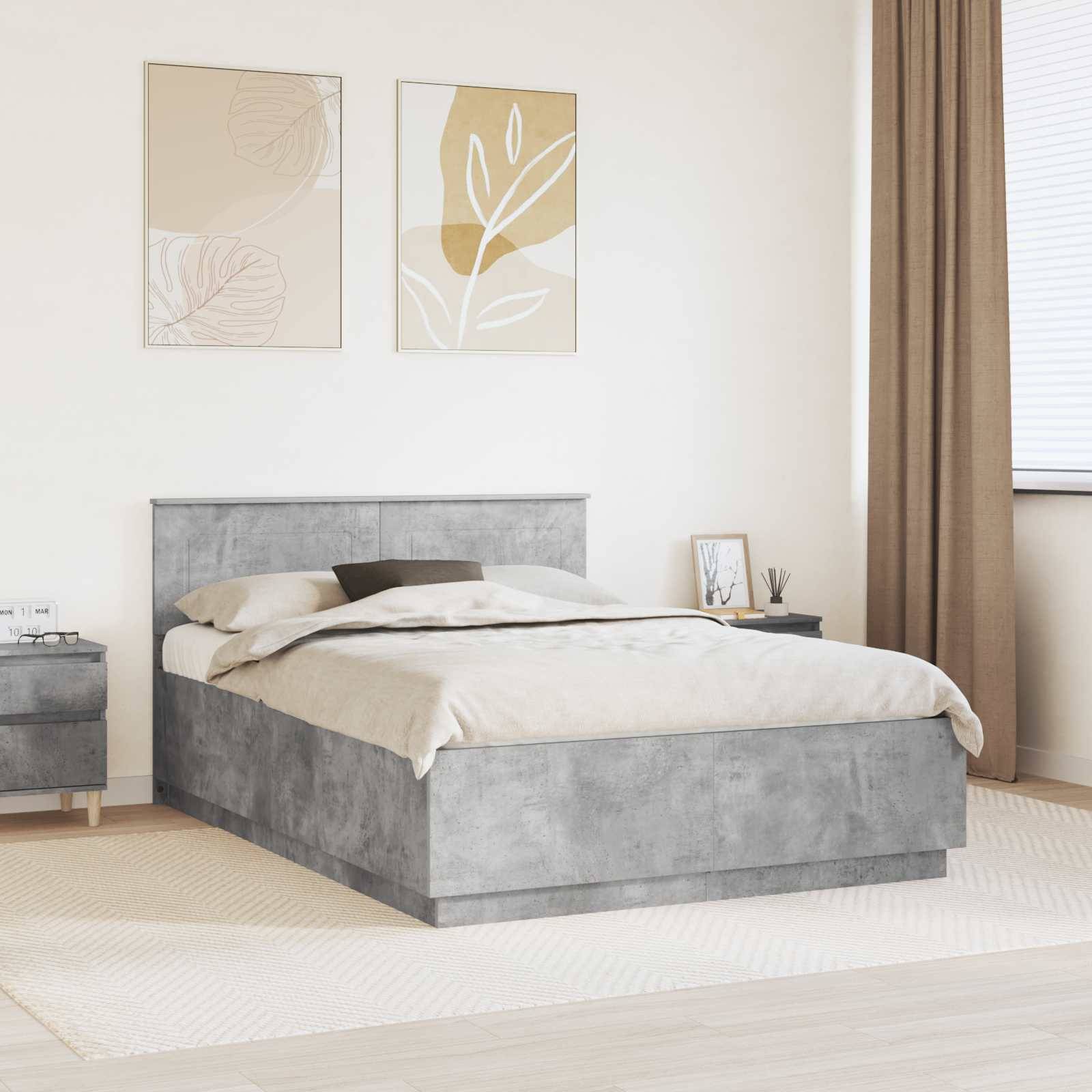 vidaXL Bettrahmen mit Kopfteil Betongrau 150 x 200 cm Holzwerkstoff