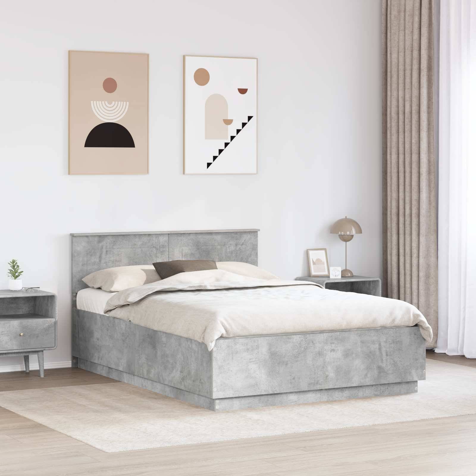 vidaXL Bettrahmen mit Kopfteil Betongrau 150 x 200 cm Holzwerkstoff