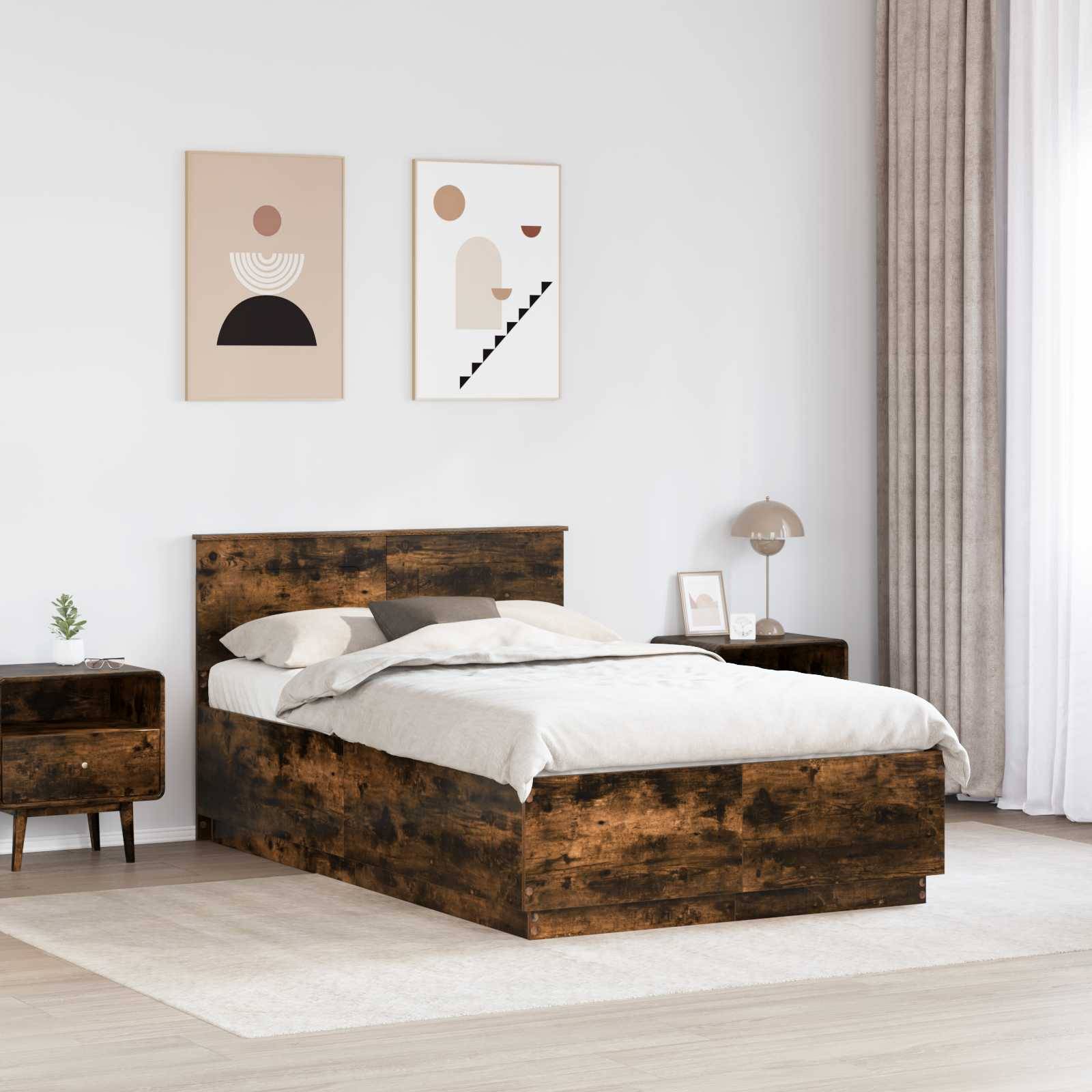 vidaXL Bettrahmen Geräucherte Eiche 135 x 190 cm Holzwerkstoff