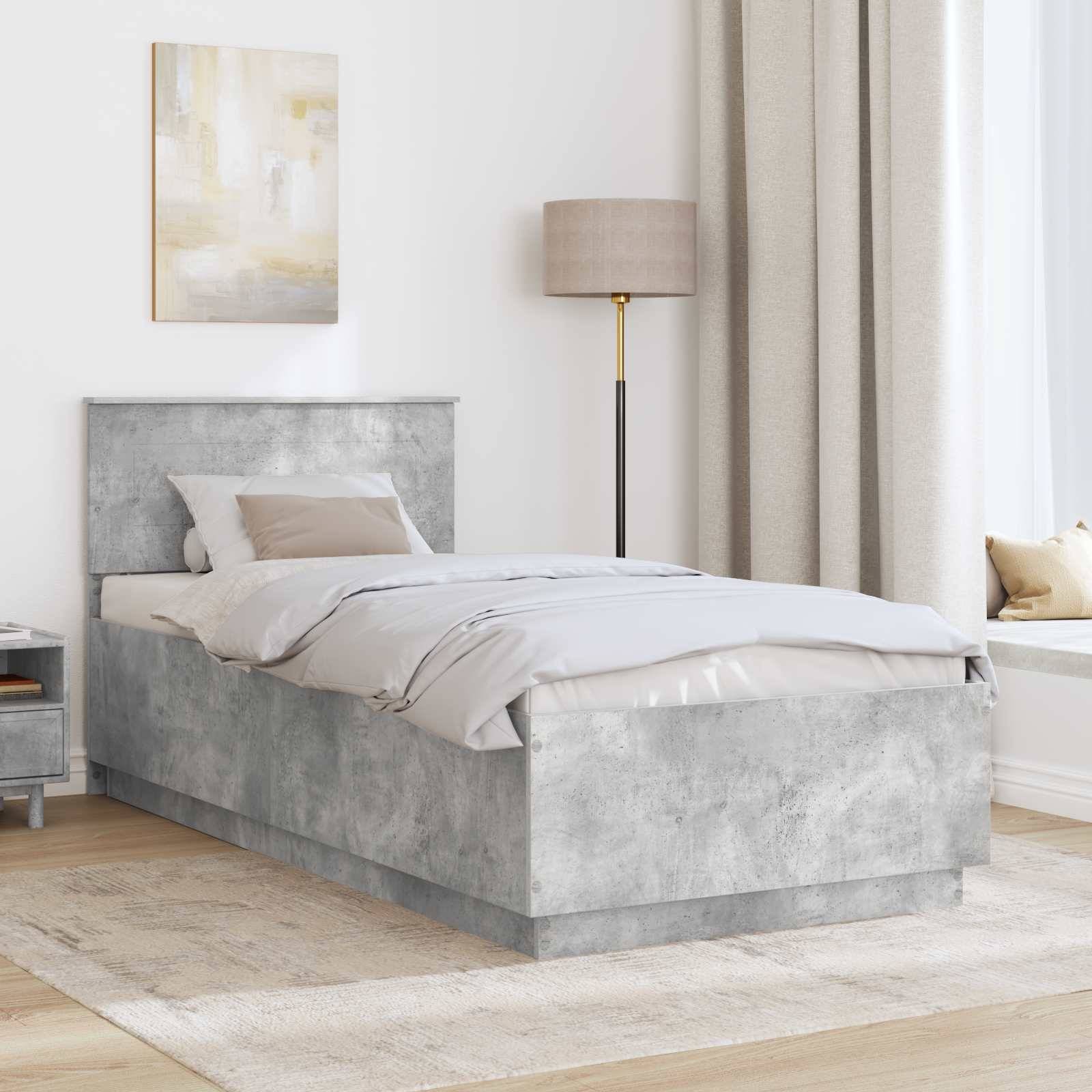 vidaXL Bettrahmen mit Kopfteil Betongrau 100 x 200 cm Holzwerkstoff