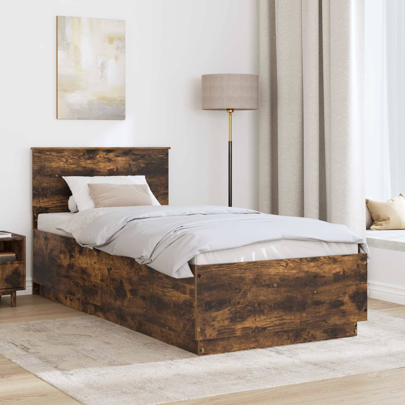 vidaXL Bettrahmen Geräucherte Eiche 90 x 190 cm Holzwerkstoff