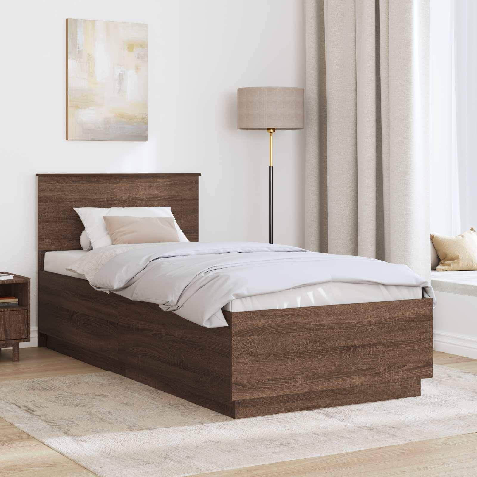 vidaXL Bettrahmen mit Kopfteil Brauneiche 70 x 190 cm Holzwerkstoff