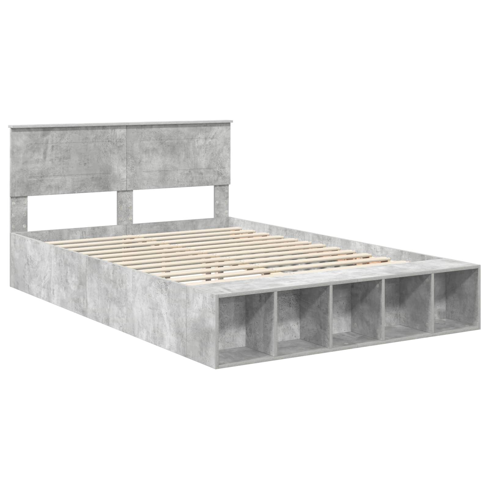 Ein modernes Bett mit dunklem Holzrahmen, weißer Bettwäsche und zwei gestreiften Kissen, das ein minimalistisches und elegantes Schlafzimmerdesign präsentiert.