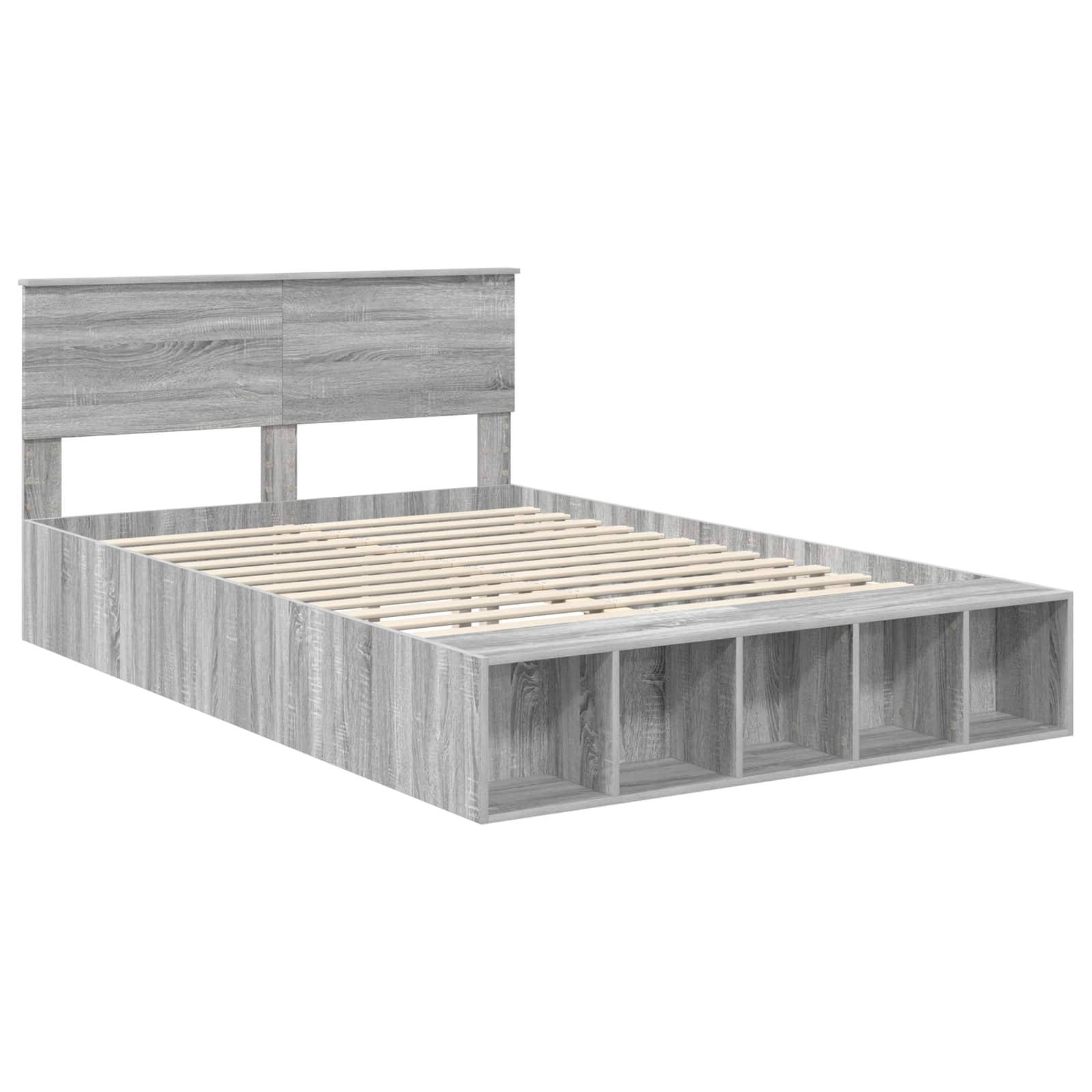 vidaXL Bettrahmen mit Regal Graues Sonoma 150 x 200 cm Holzwerkstoff