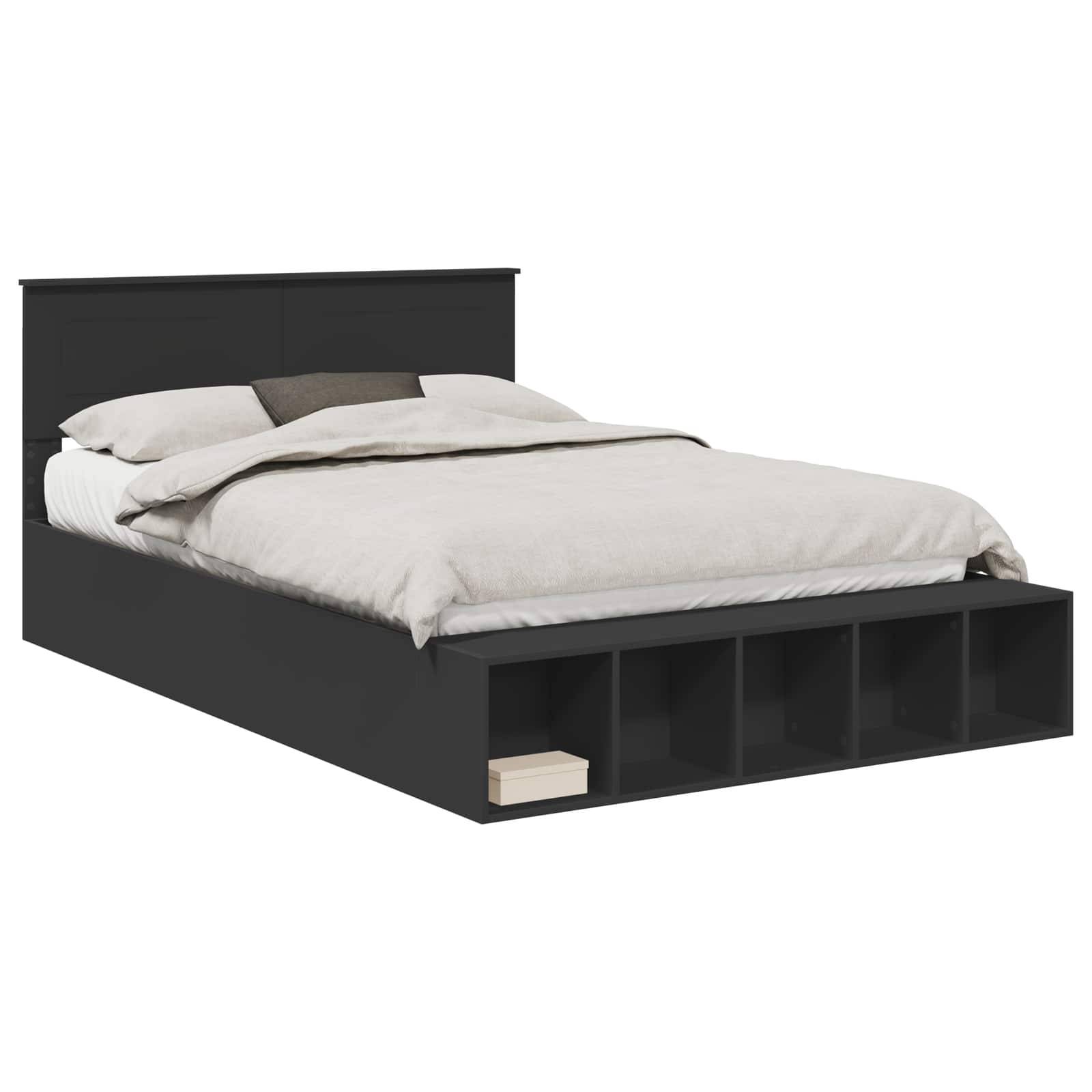 vidaXL Bettrahmen mit Regal Schwarz 140 x 200 cm Holzwerkstoff