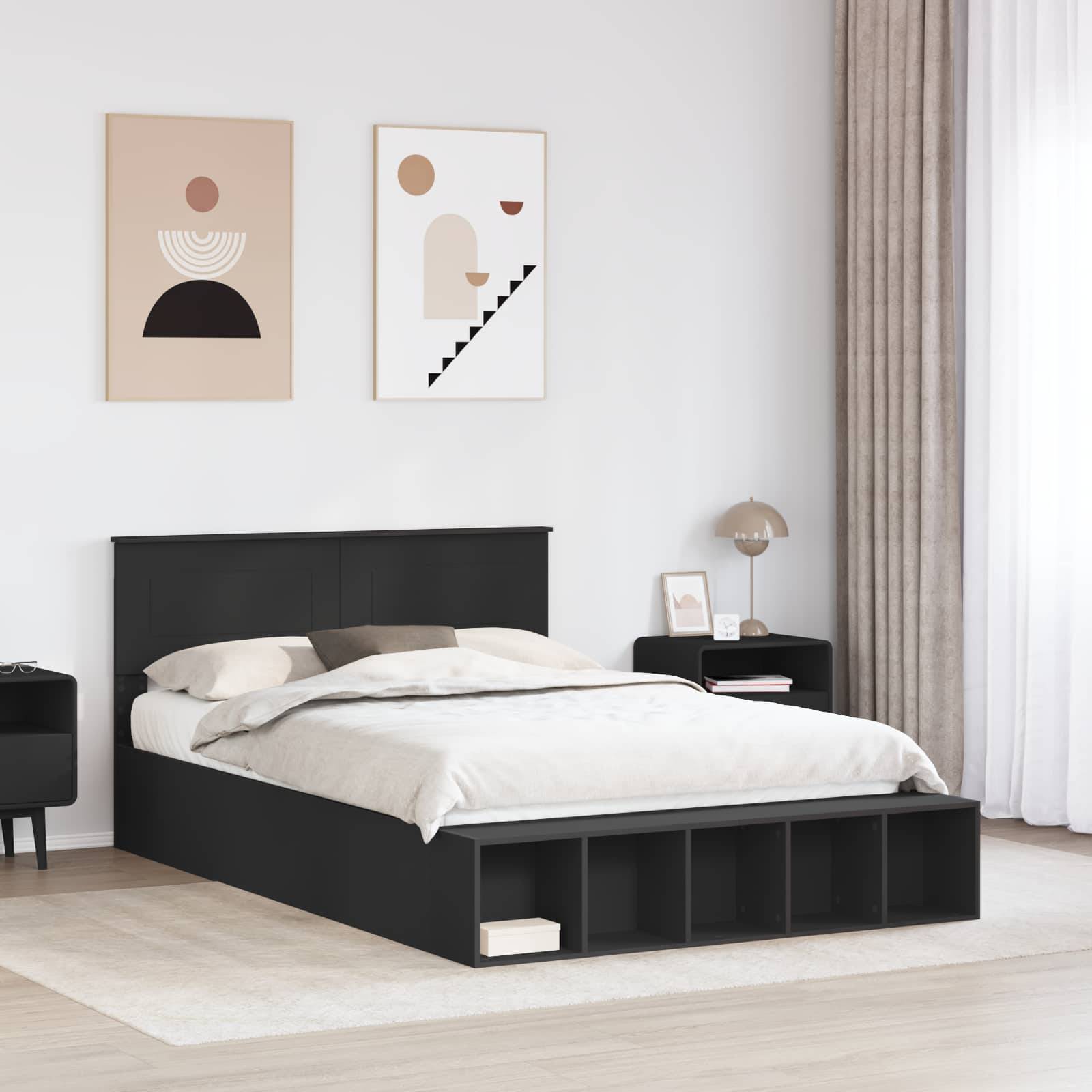 vidaXL Bettrahmen mit Regal Schwarz 140 x 200 cm Holzwerkstoff