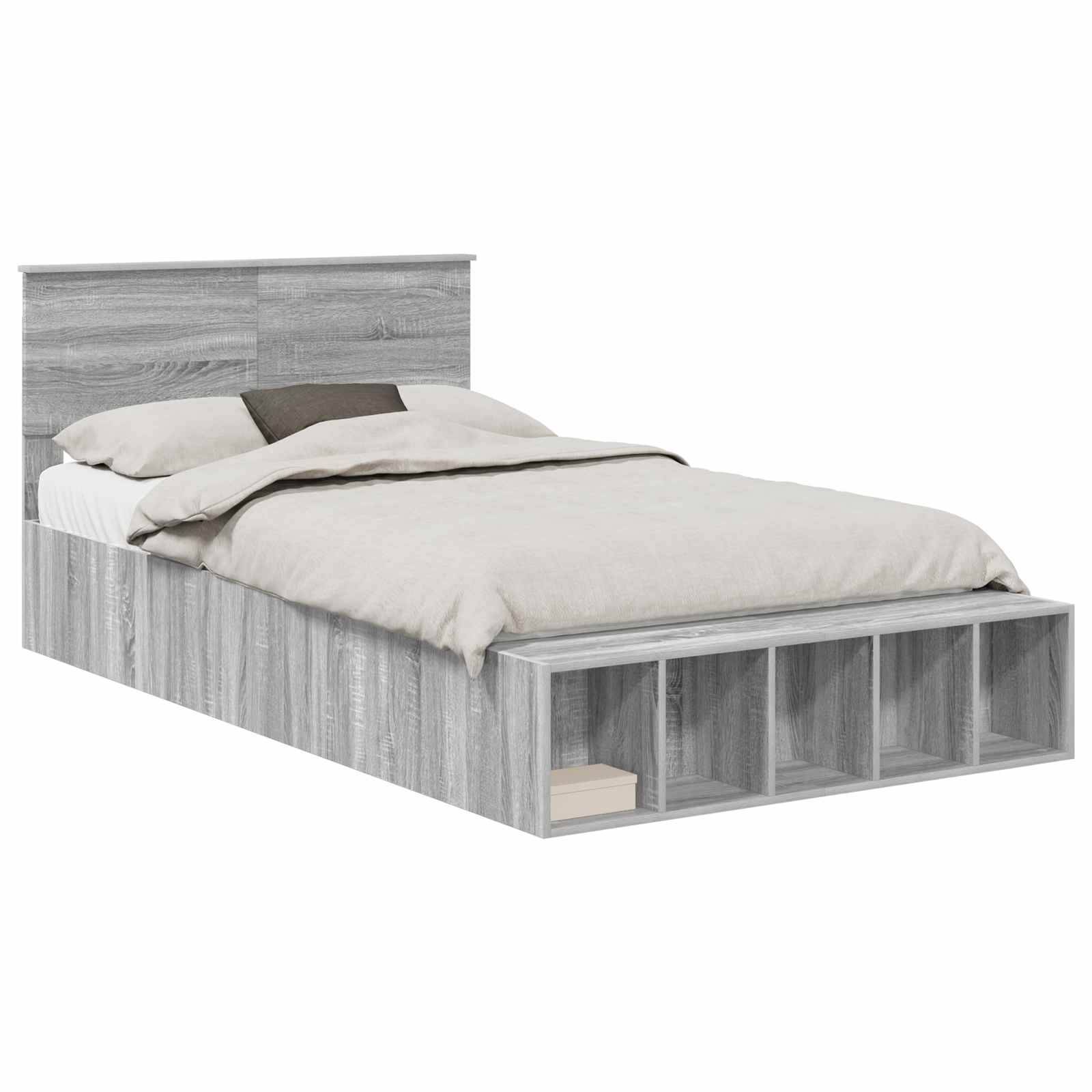 vidaXL Bettrahmen mit Regal Graues Sonoma 120 x 200 cm Holzwerkstoff