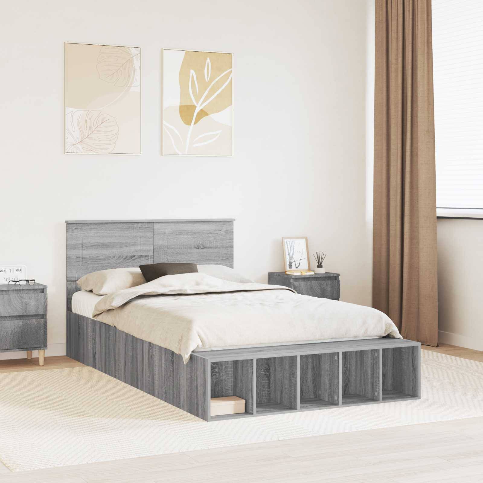 vidaXL Bettrahmen mit Regal Graues Sonoma 120 x 200 cm Holzwerkstoff