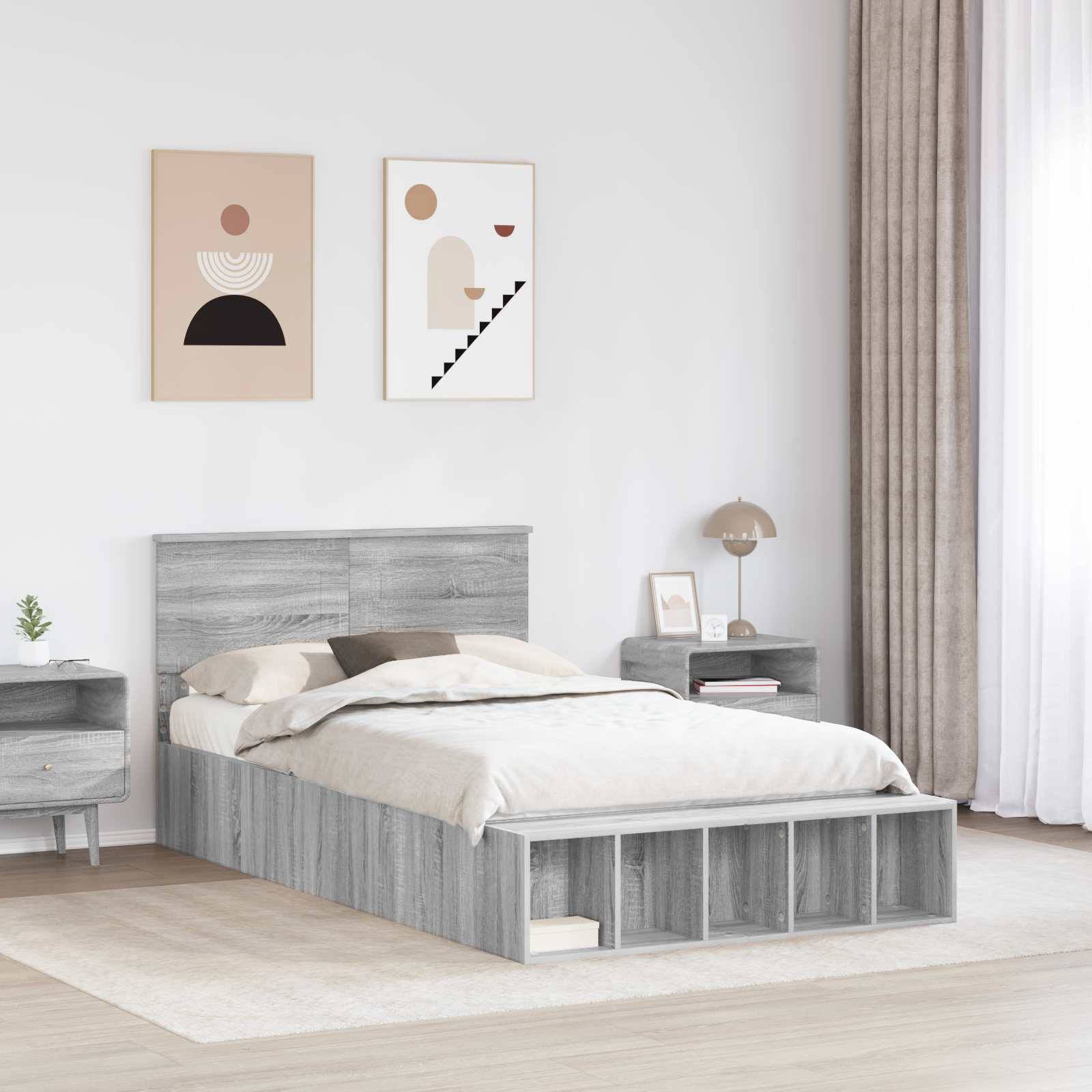 vidaXL Bettrahmen mit Regal Graues Sonoma 120 x 200 cm Holzwerkstoff