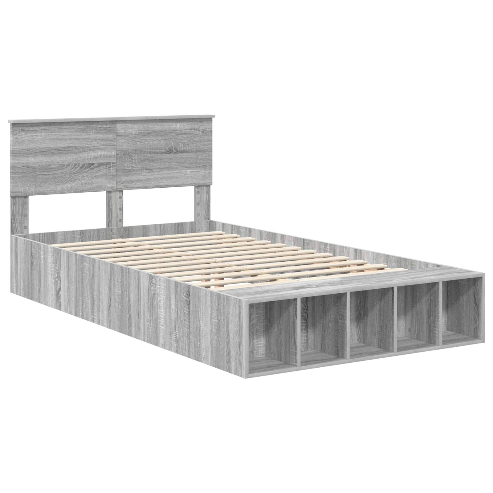 vidaXL Bettrahmen mit Regal Graues Sonoma 120 x 200 cm Holzwerkstoff