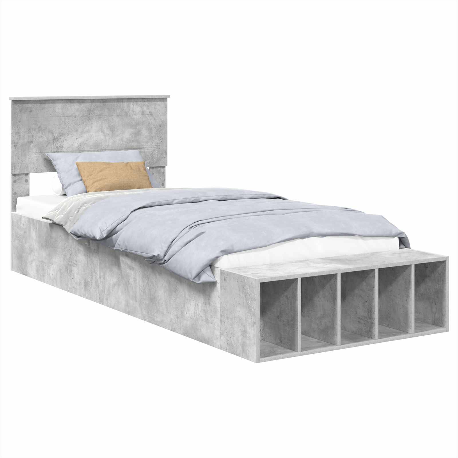 vidaXL Bettrahmen mit Regal Beton Grau 70 x 190 cm Holzwerkstoff