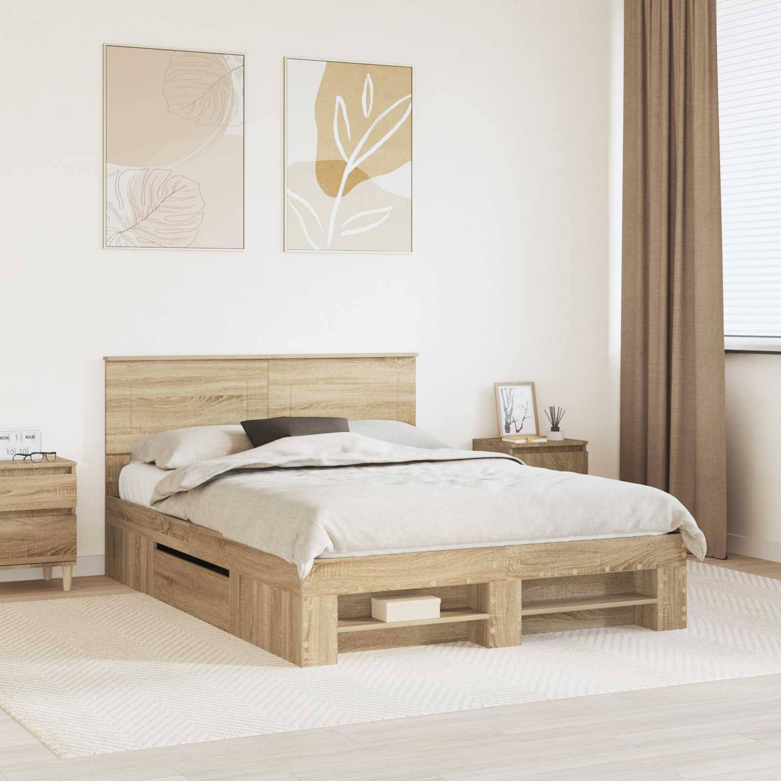vidaXL Bettrahmen mit Kopfteil Sonoma-Eiche 150 x 200 cm Holzwerkstoff