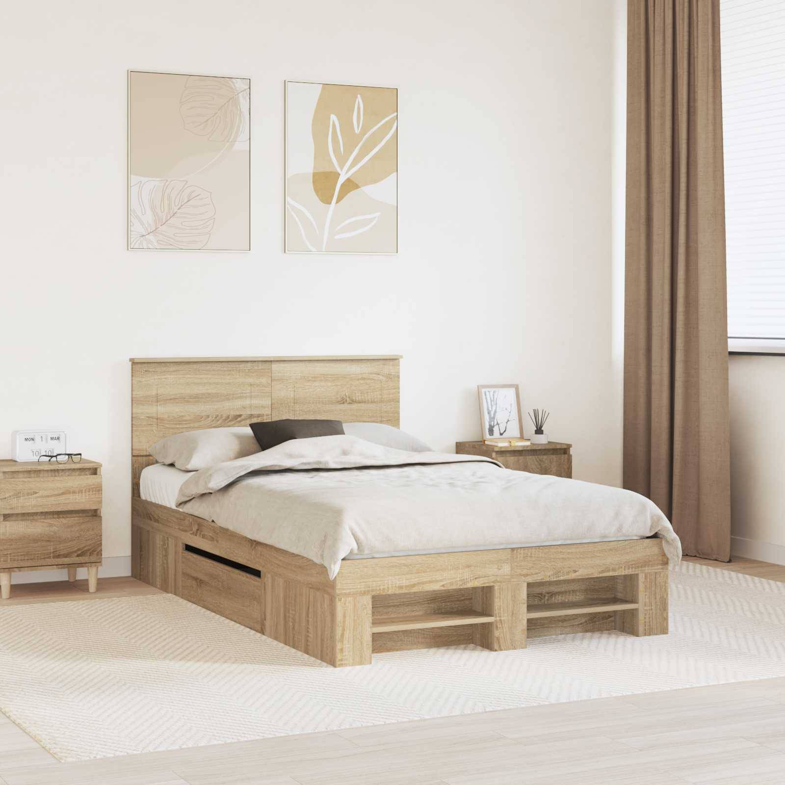 vidaXL Bettrahmen mit Kopfteil Sonoma-Eiche 120 x 200 cm Holzwerkstoff