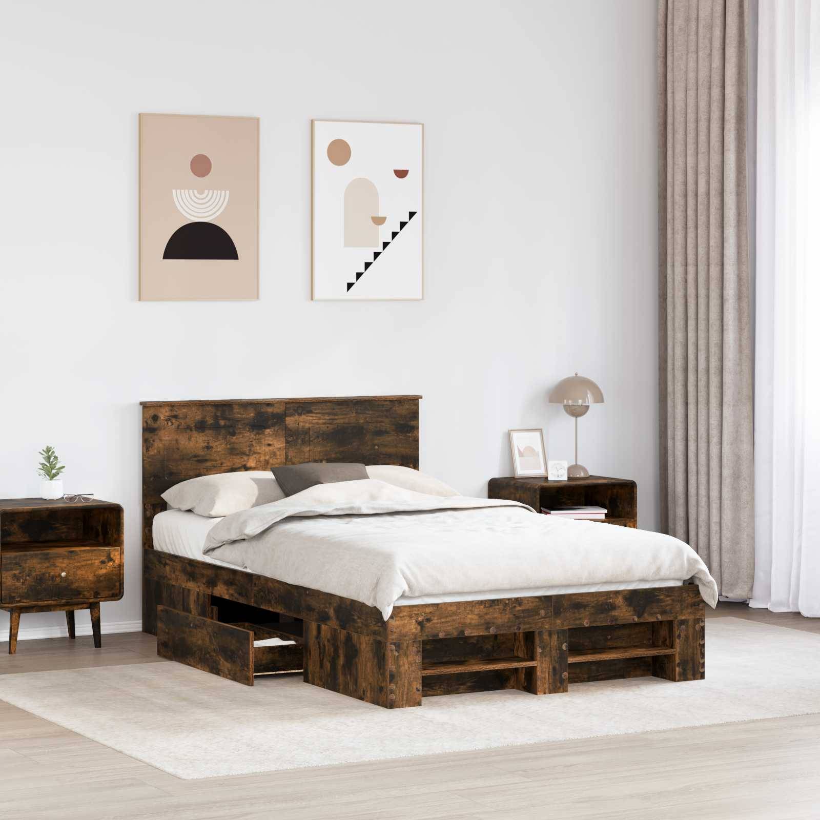 vidaXL Bettrahmen Geräucherte Eiche 120 x 200 cm Holzwerkstoff