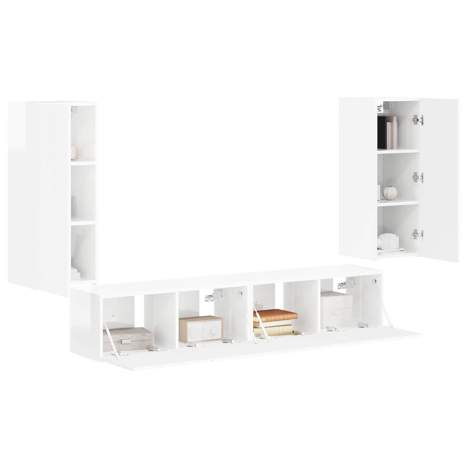 vidaXL TV-Wandregal-Set 4 pcs Hochglanz Weiß Holzwerkstoff