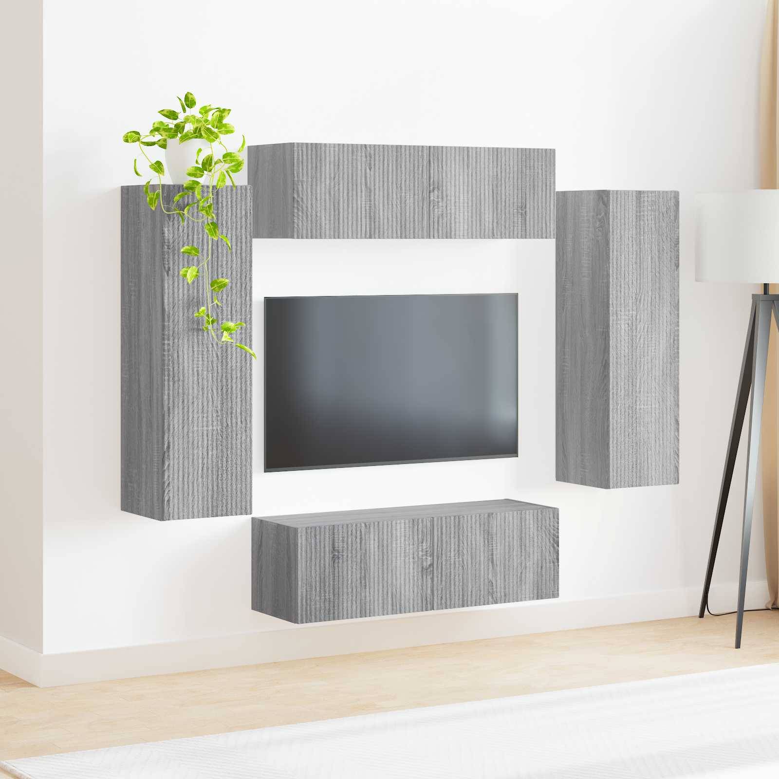 vidaXL TV-Wandregal-Set Wandmontiert 4 pcs Graues Sonoma Holzwerkstoff