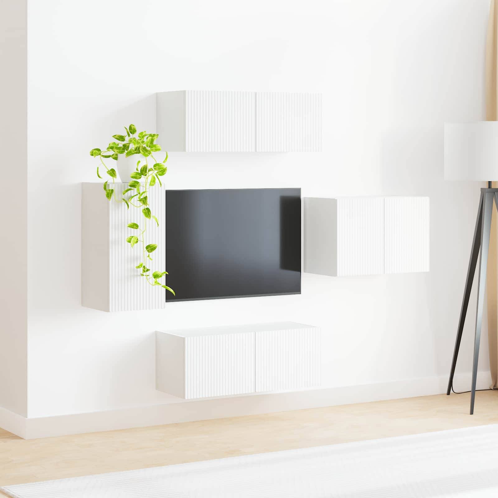 vidaXL TV-Wandregal-Set Wandmontiert 4 pcs Weiß Holzwerkstoff