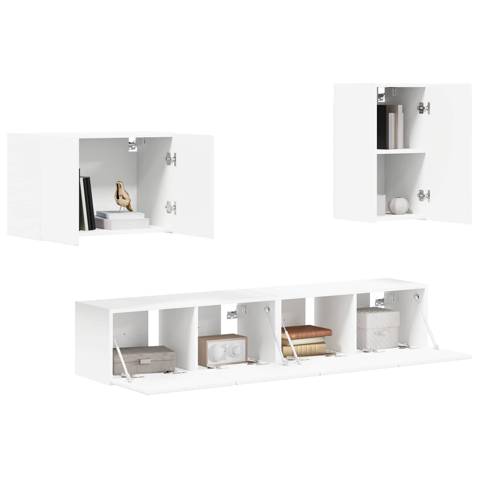 vidaXL TV-Wandregal-Set Wandmontiert 4 pcs Weiß Holzwerkstoff