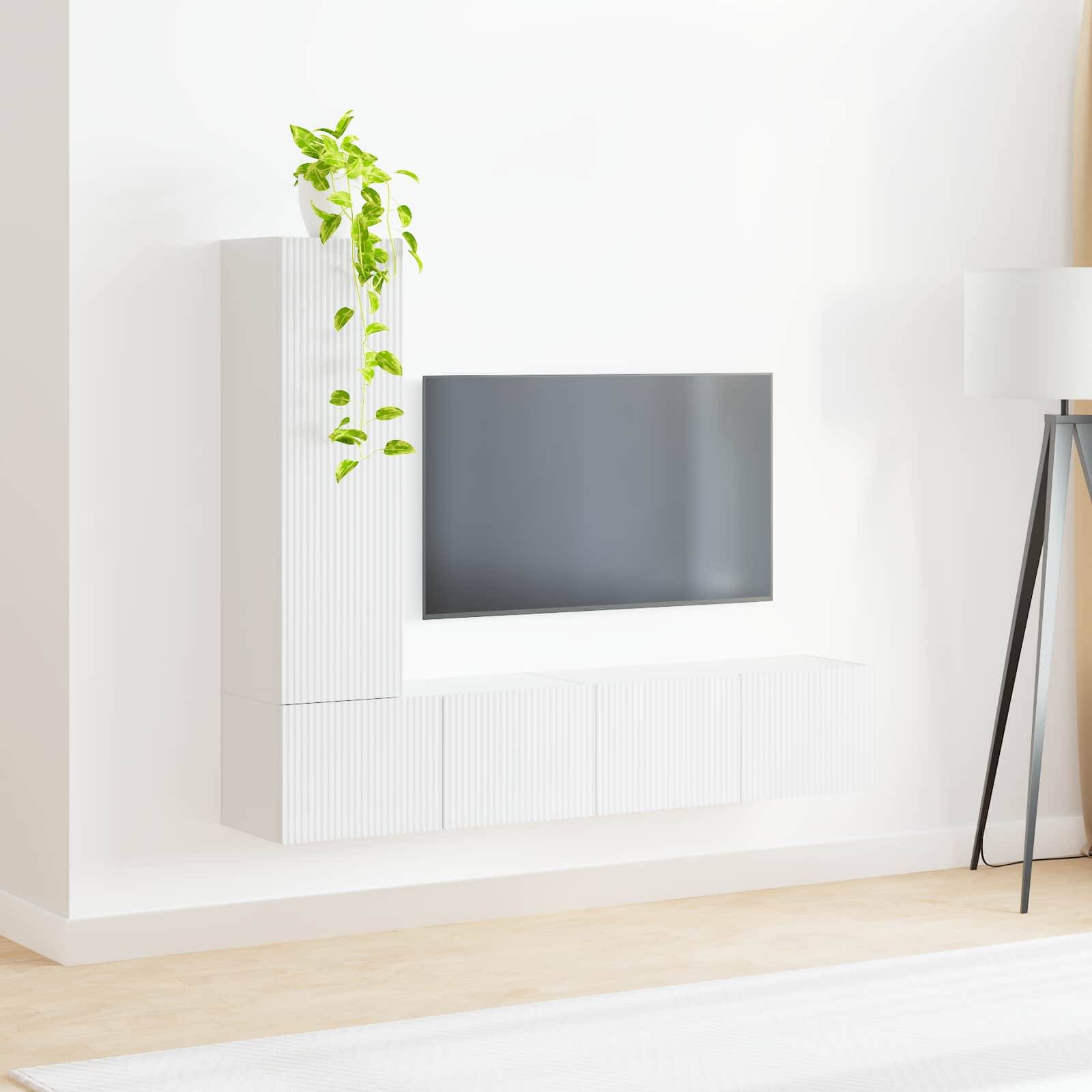 vidaXL TV-Schrankset Wandmontiert 3 pcs Hochglanz Weiß Holzwerkstoff