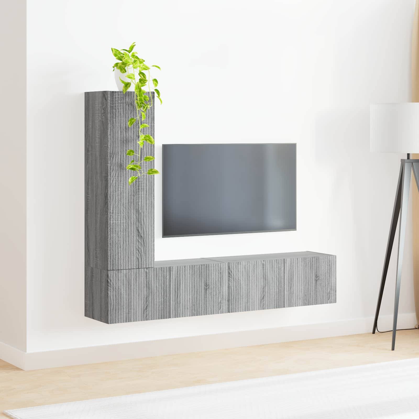 vidaXL TV-Schrankset Wandmontiert 3 pcs Graues Sonoma Holzwerkstoff