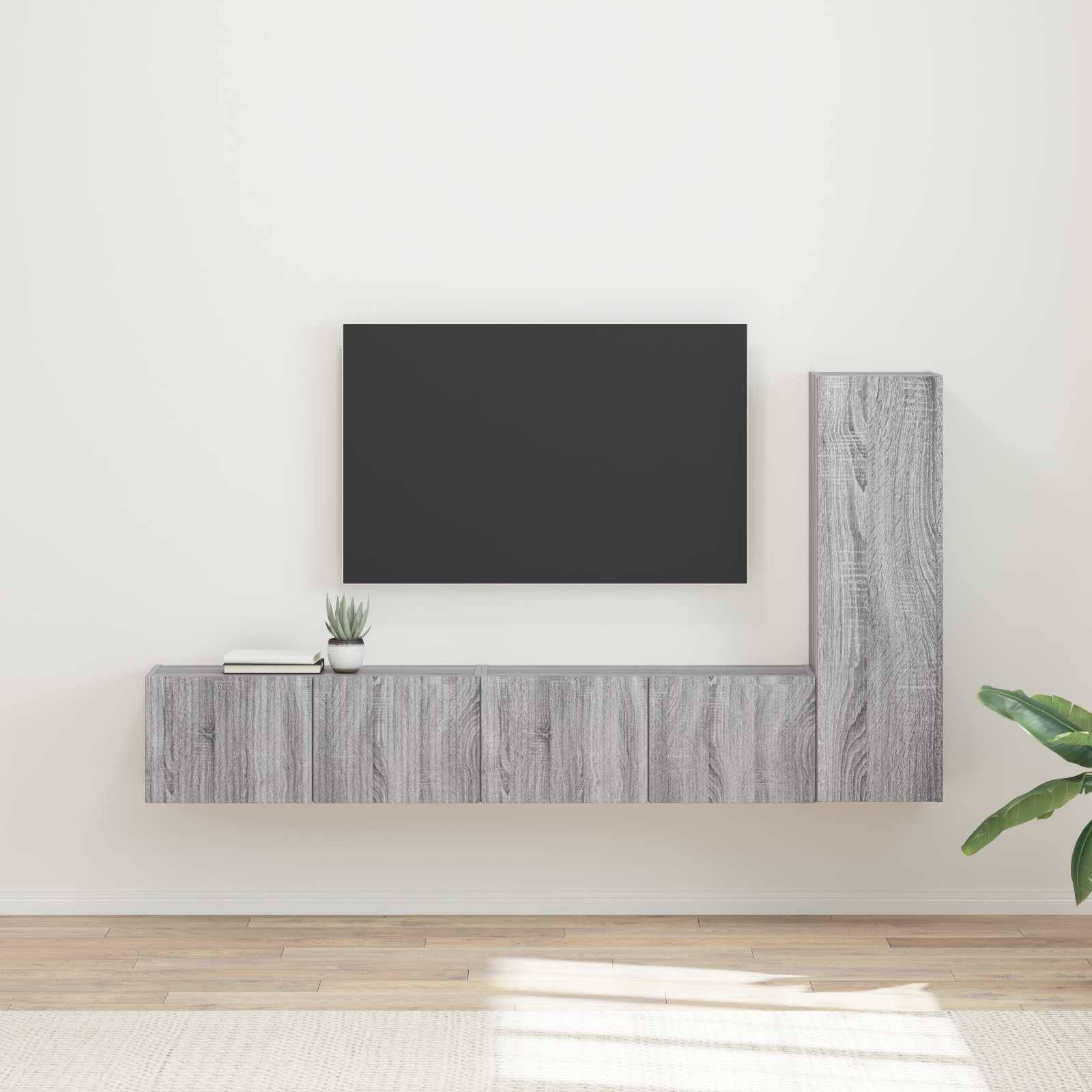 vidaXL TV-Schrankset Wandmontiert 3 pcs Graues Sonoma Holzwerkstoff
