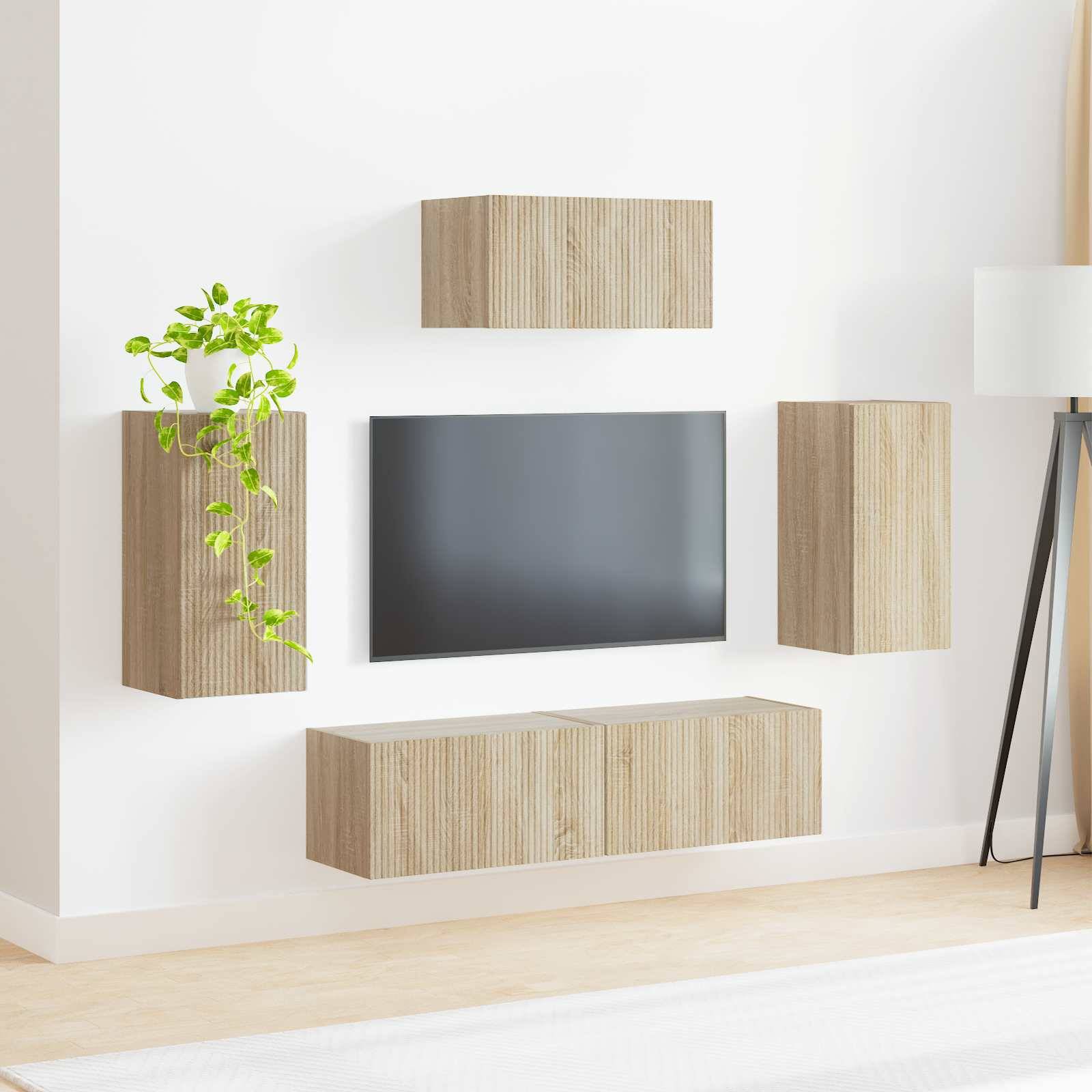 vidaXL TV-Schrankset Wandmontiert 5 pcs Sonoma-Eiche Holzwerkstoff