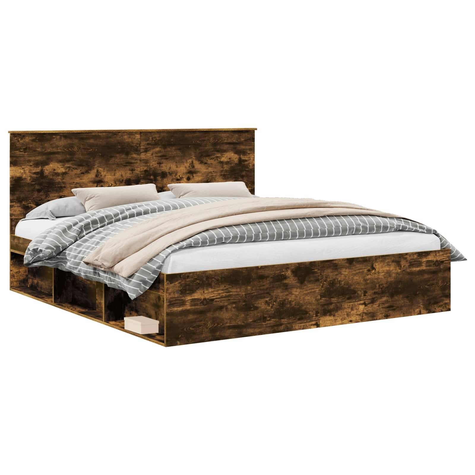 vidaXL Bettrahmen Geräucherte Eiche 200 x 200 cm Massives Kiefernholz