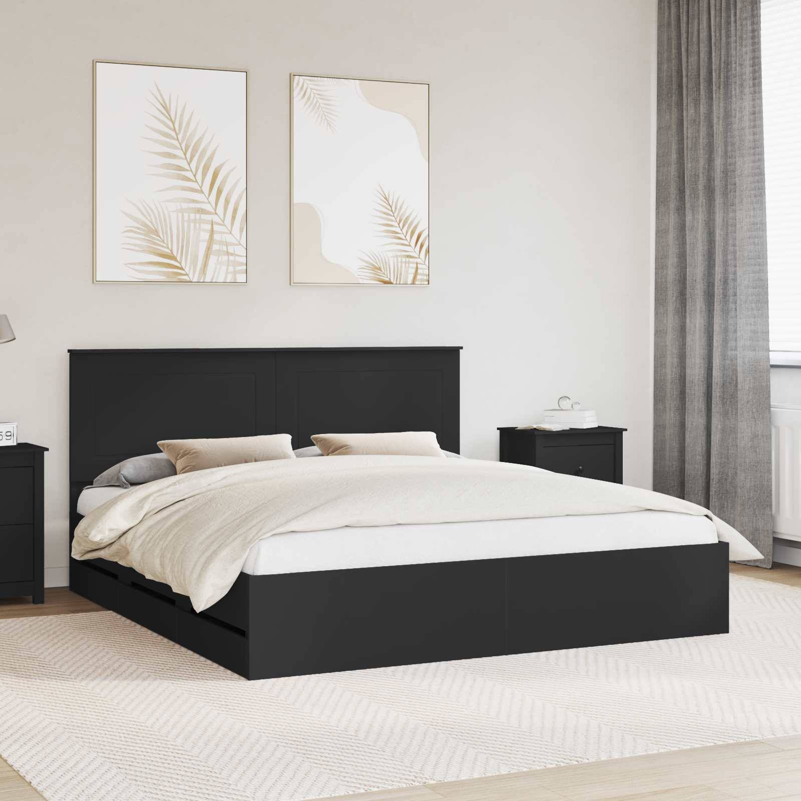 vidaXL Bettrahmen mit Schubladen Schwarz 200 x 200 cm Ingenieurs Holz