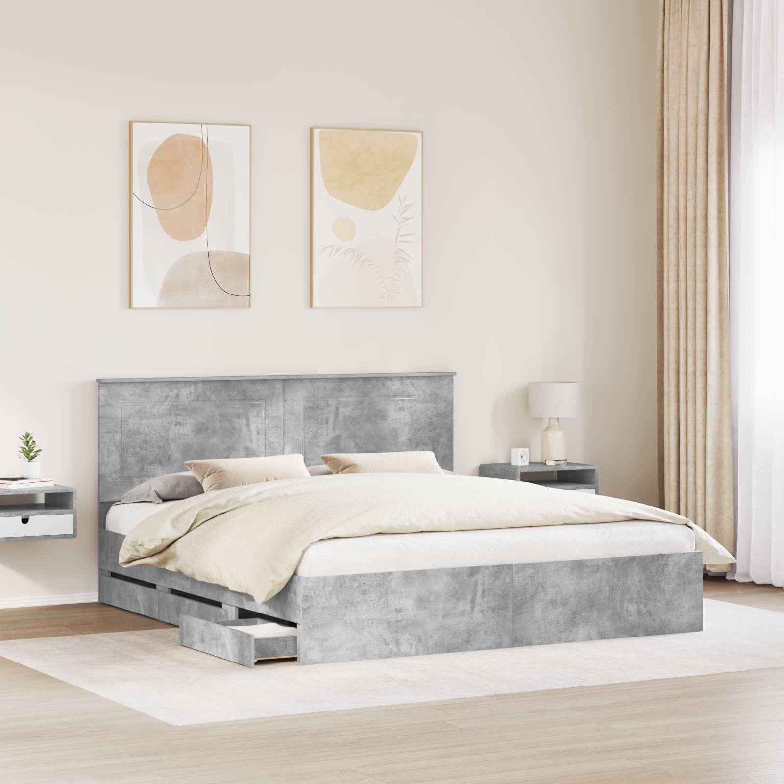 vidaXL Bettrahmen mit Kopfteil Beton Grau 180 x 200 cm Ingenieurs Holz