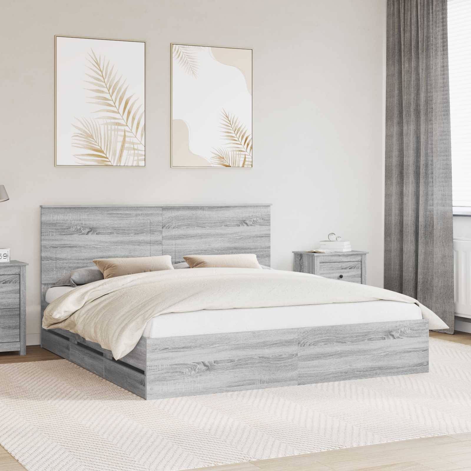 vidaXL Bettrahmen Graues Sonoma 180 x 200 cm Ingenieurs Holz