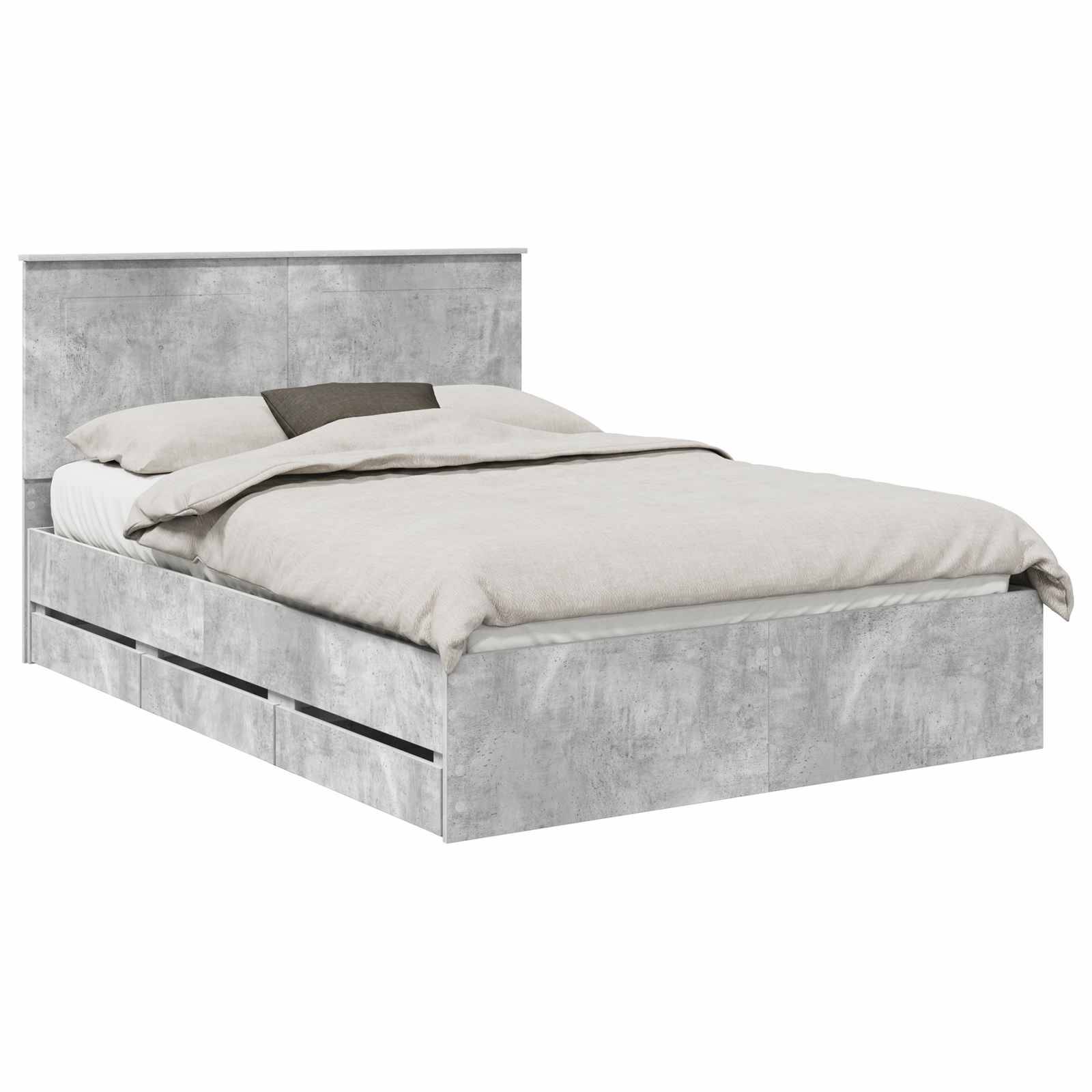 vidaXL Bettrahmen mit Kopfteil Beton Grau 140 x 190 cm Ingenieurs Holz