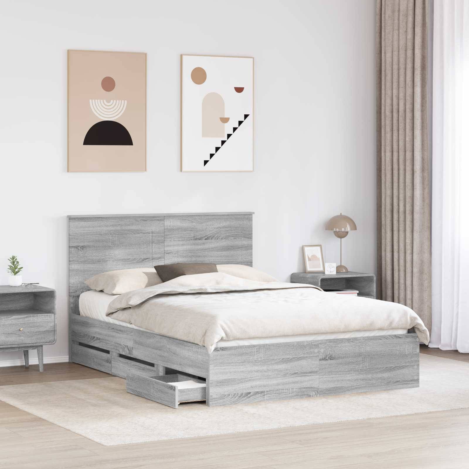vidaXL Bettrahmen Graues Sonoma 140 x 190 cm Ingenieurs Holz