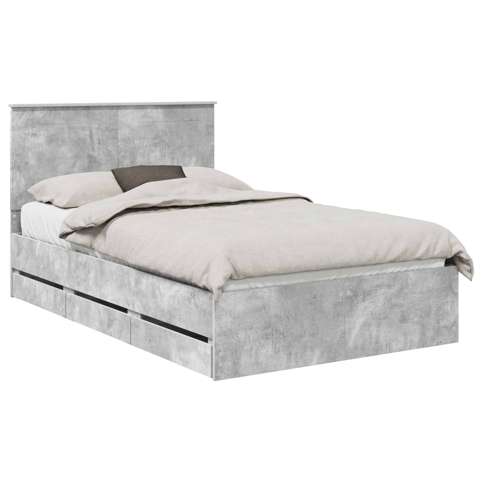 vidaXL Bettrahmen mit Kopfteil Beton Grau 135 x 190 cm Ingenieurs Holz