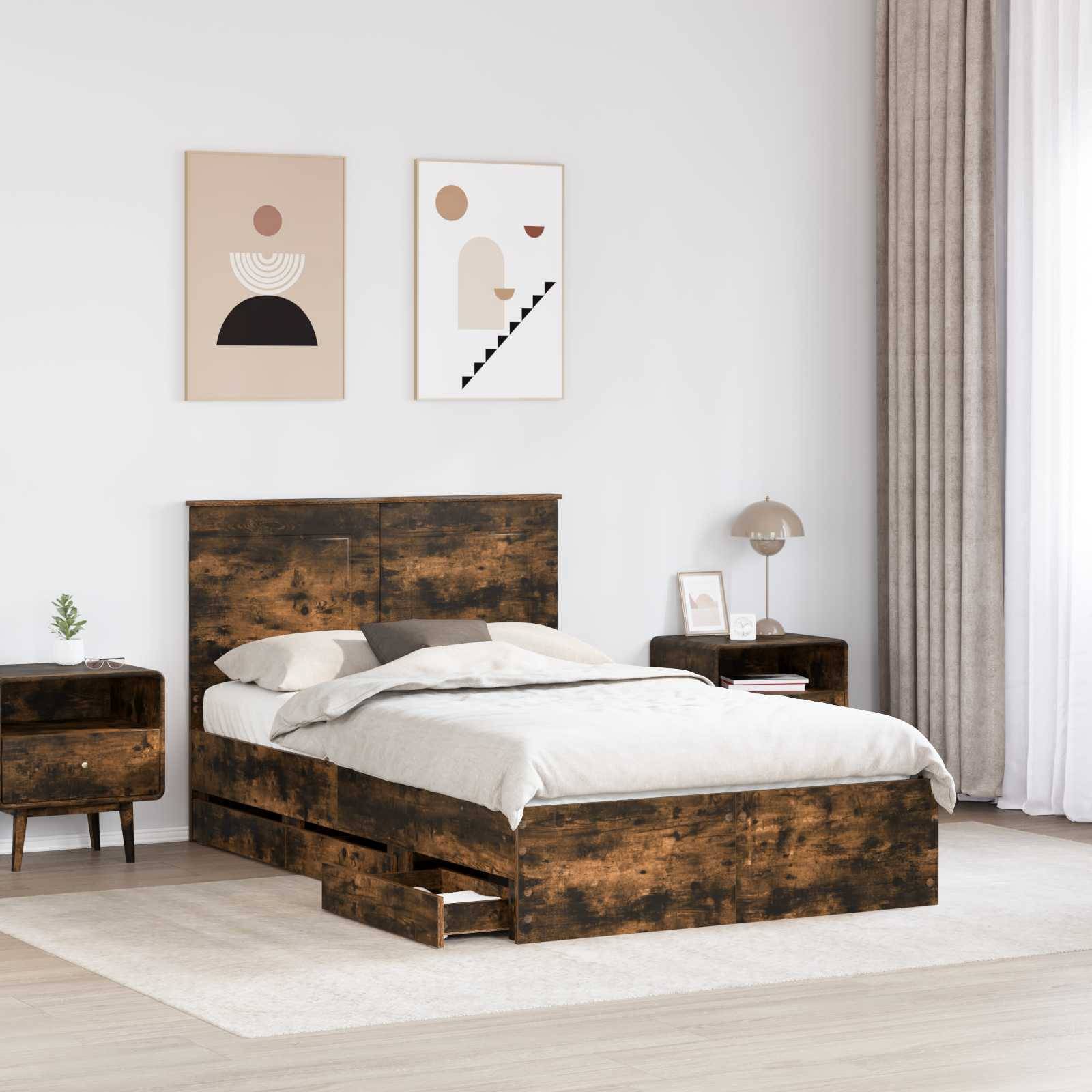 vidaXL Bettrahmen Geräucherte Eiche 120 x 190 cm Ingenieurs Holz
