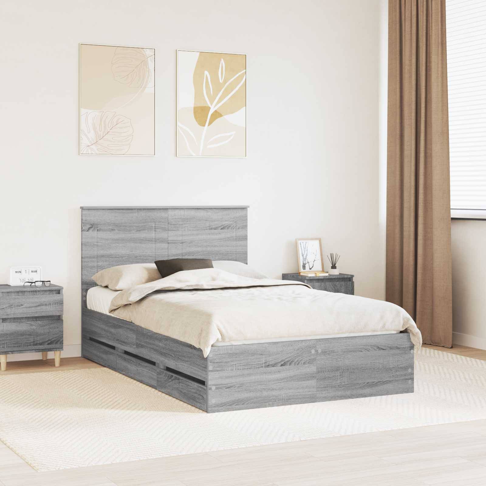 vidaXL Bettrahmen Graues Sonoma 120 x 190 cm Ingenieurs Holz