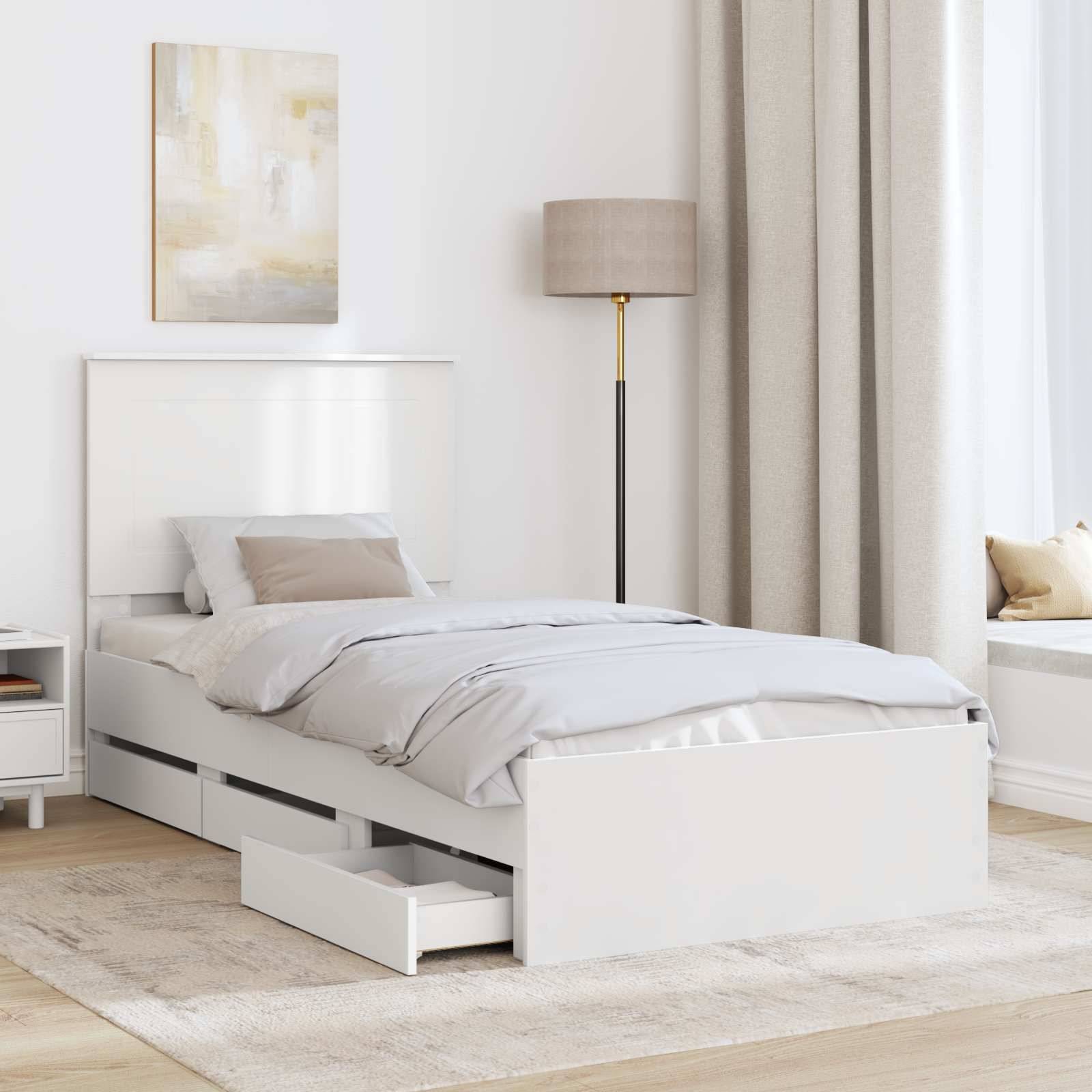 vidaXL Bettrahmen mit Schubladen Weiß 75 x 190 cm Ingenieurs Holz