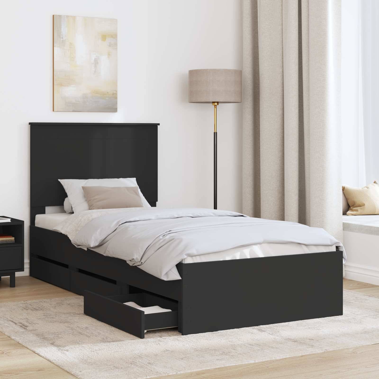 vidaXL Bettrahmen mit Schubladen Schwarz 100 x 200 cm Ingenieurs Holz