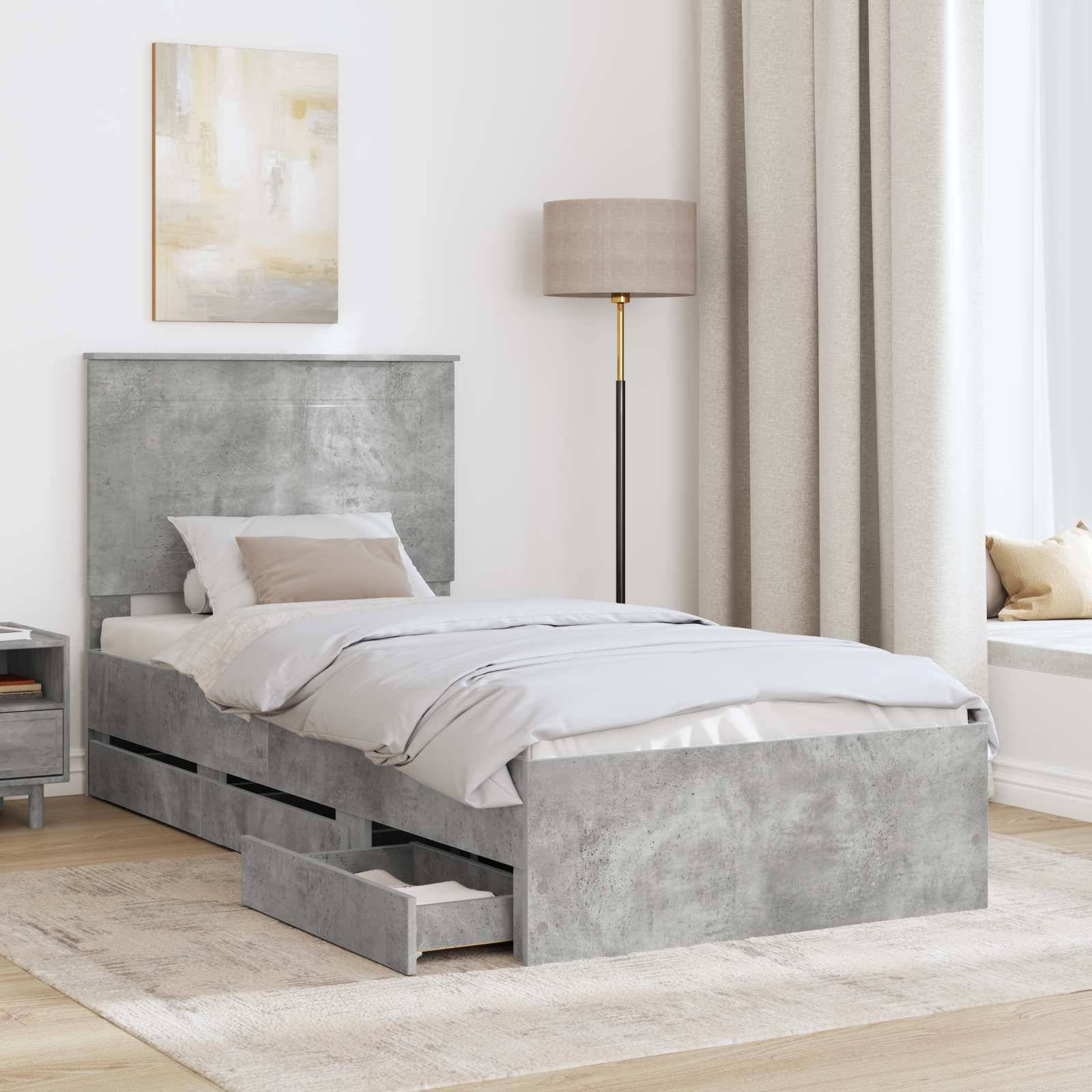 vidaXL Bettrahmen mit Kopfteil Beton Grau 75 x 190 cm Ingenieurs Holz